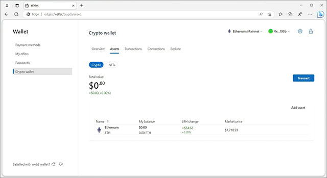 Microsoft có thể cân nhắc tích hợp ví tiền điện tử trong trình duyệt Edge