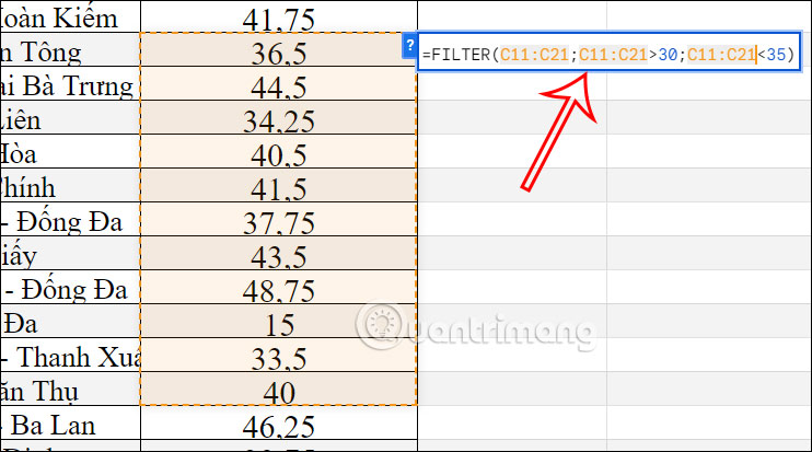 Hàm Filter lọc nhiều điều kiện Google Sheets 