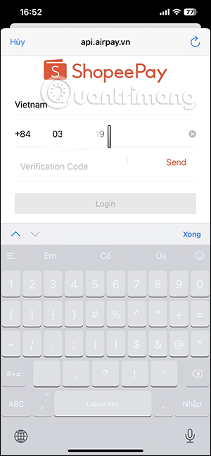 Đăng nhập ví ShopeePay