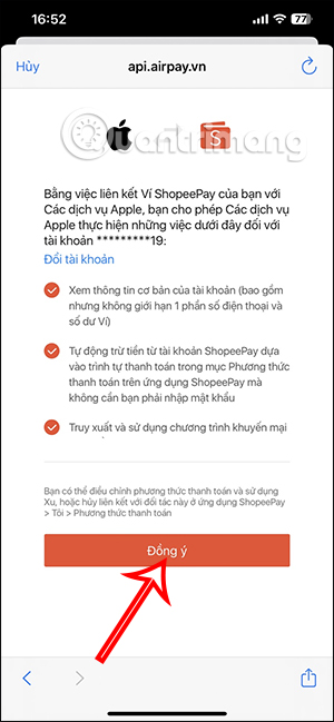 Liên kết ví ShopeePay với Apple