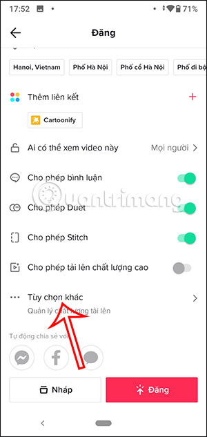 Tùy chọn đăng video TikTok
