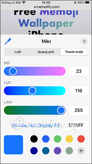Chọn màu sắc hình nền