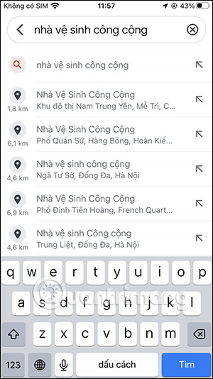 Tìm nhà vệ sinh công cộng trên Google Maps
