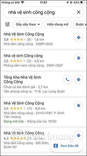 Hiện thị nhà vệ sinh công cộng Google Maps