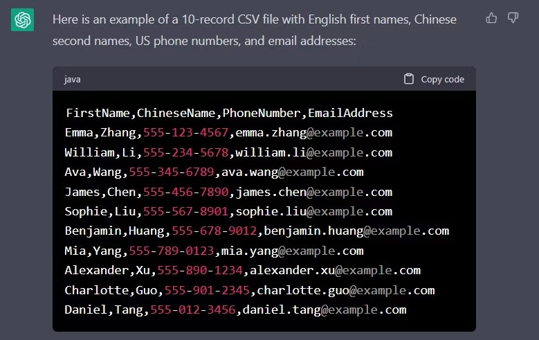 Mẫu file CSV tùy chỉnh do ChatGPT tạo