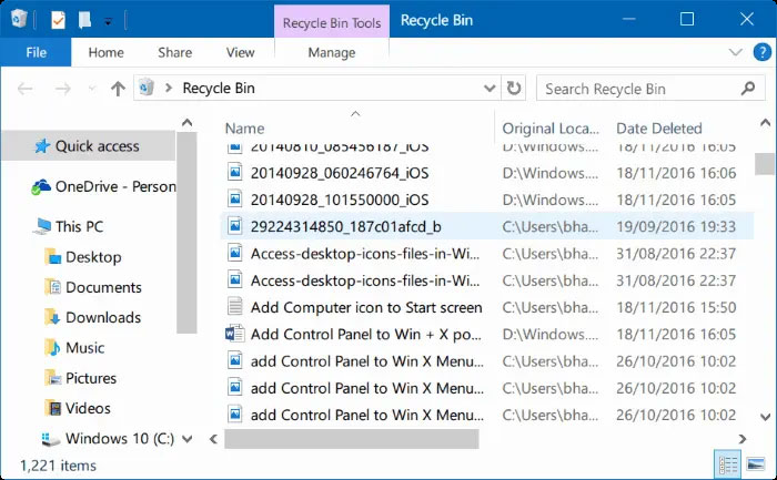 View recently deleted files in Windows 10