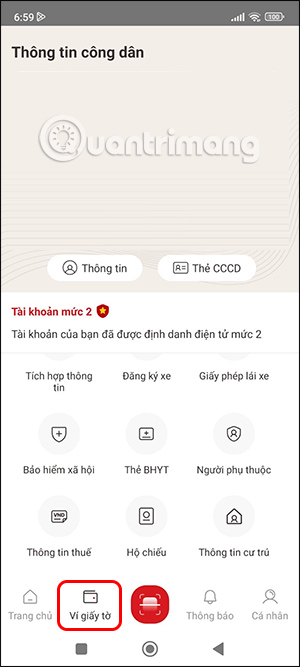 Ví giấy tờ trên VNeID