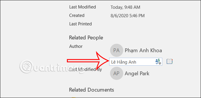 Thêm tên tác giả khác trong Word