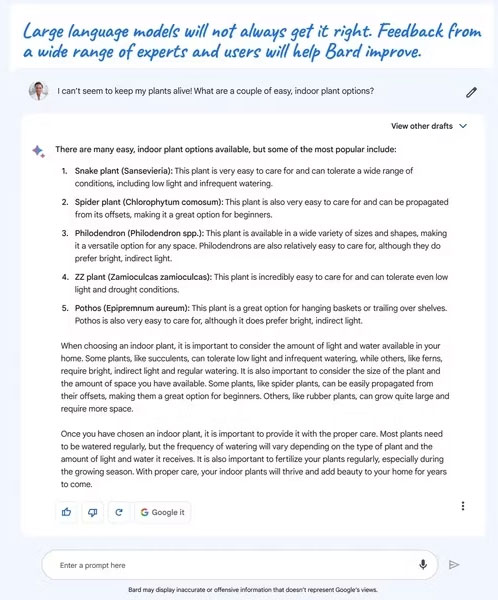 Thông báo từ Google liên quan đến các tính năng thử nghiệm của Bard