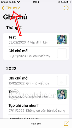 Thư mục Note iPhone