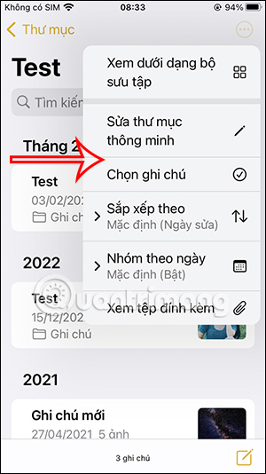 Chỉnh sửa lại thư mục ghi chú