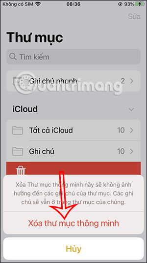 Xác nhận xóa thư mục thông minh