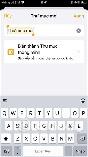 Nhập tên thư mục iPhone
