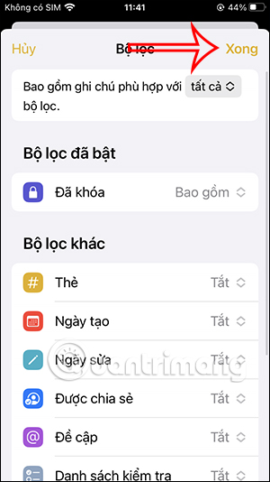 Lưu bộ lọc cho ghi chú iPhone
