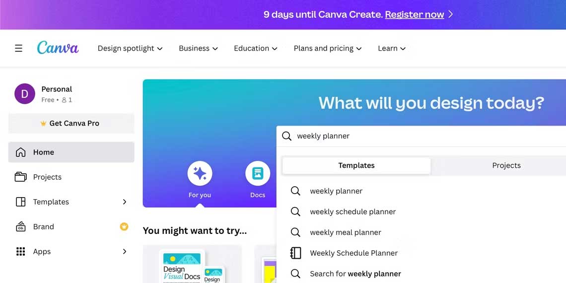 Mẫu kế hoạch trên Canva