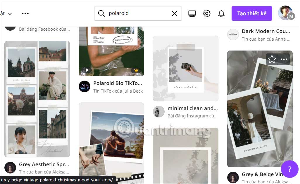 Chọn mẫu template polaroid muốn dùng