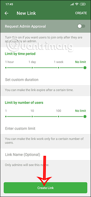 thiết lập link nhóm Telegram