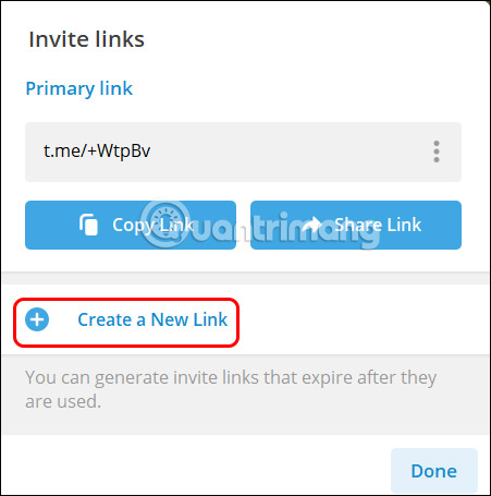 Tạo link nhóm mới trên Telegram PC