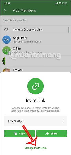 Tùy chỉnh link nhóm Telegram