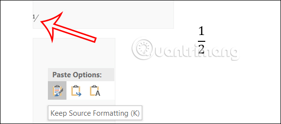 Hiện biểu tượng phân số trong Word