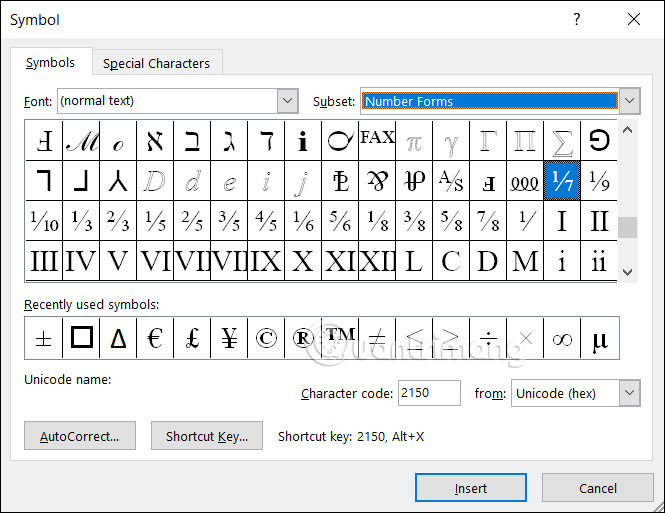 Gõ 1/2 trong Word từ biểu tượng