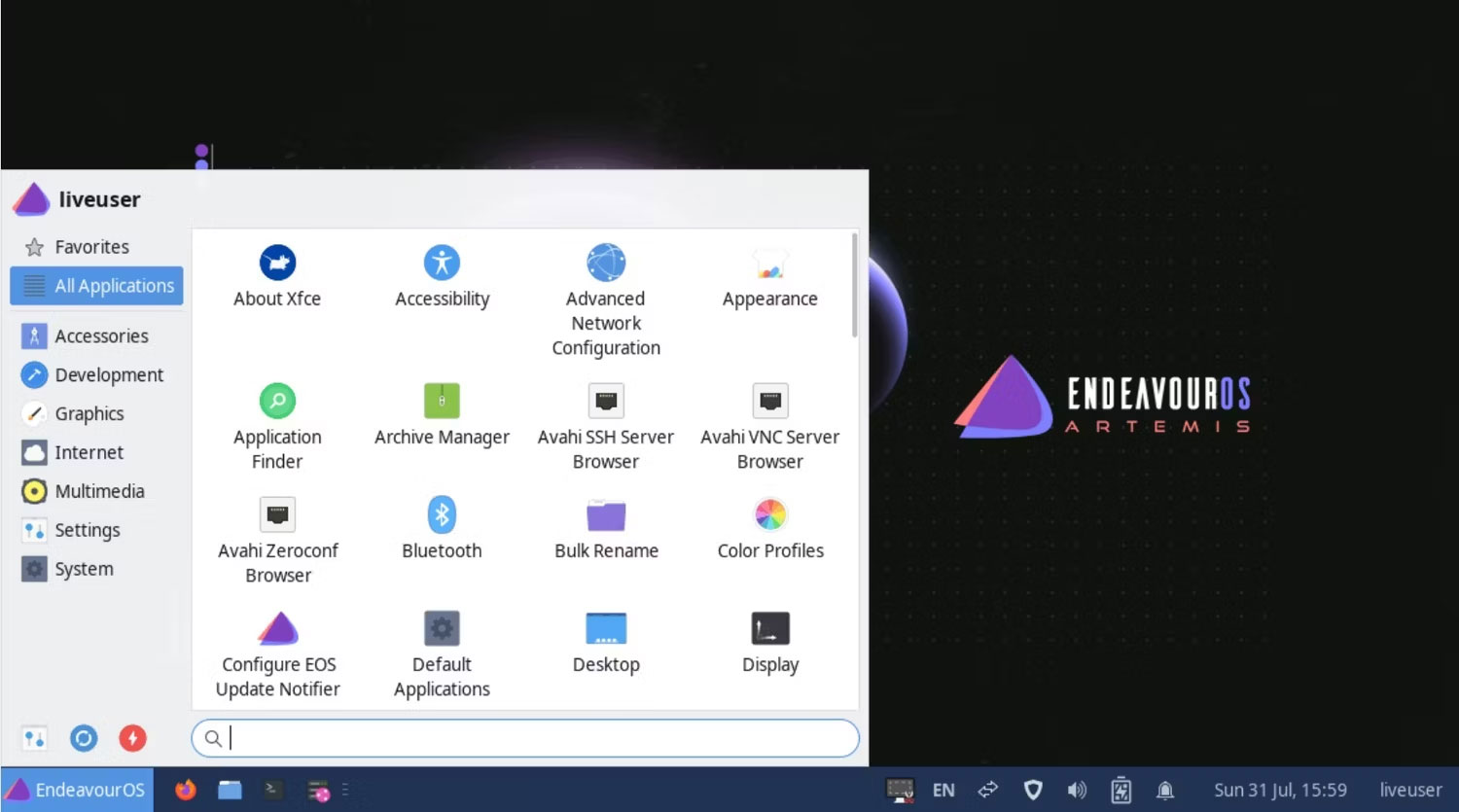 Giao diện desktop EndeavourOS