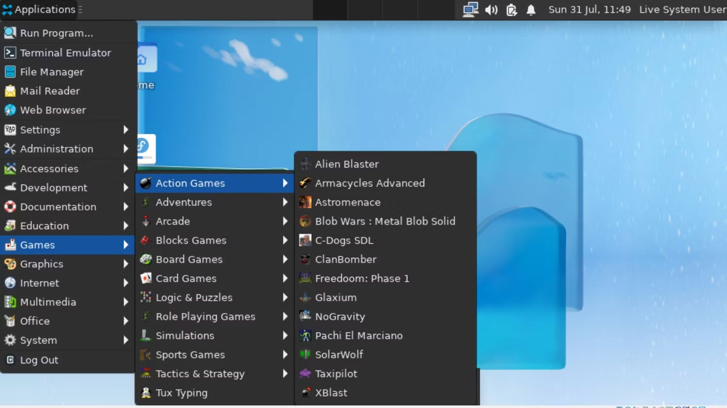 Giao diện Fedora Games Spin