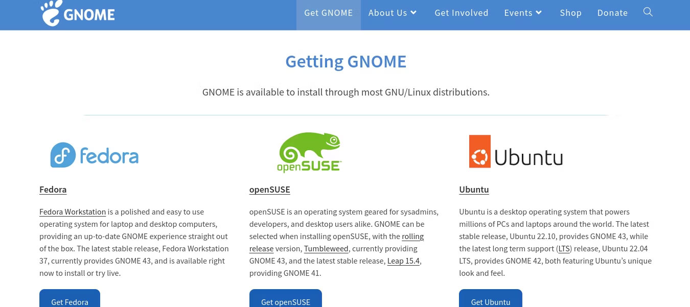 Danh sách bản phân phối sử dụng GNOME trên trang chủ của dự án