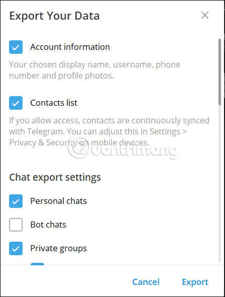 Select download Telegram data