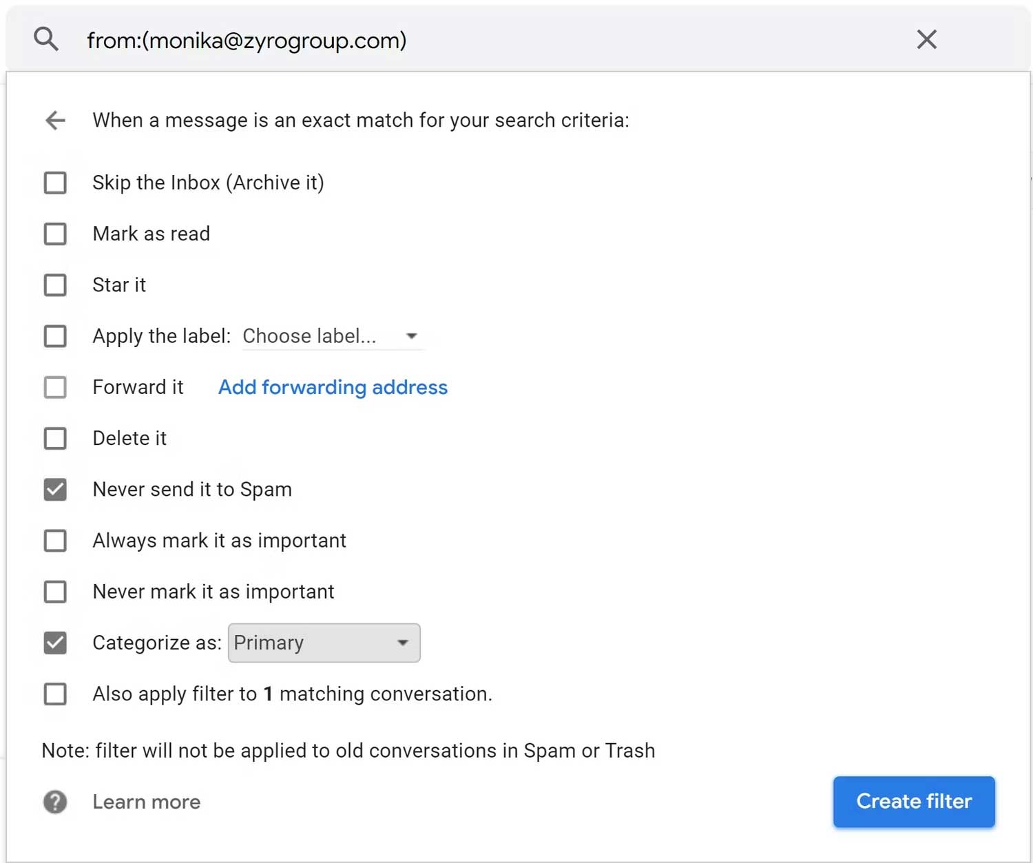 Tạo bộ lọc Gmail