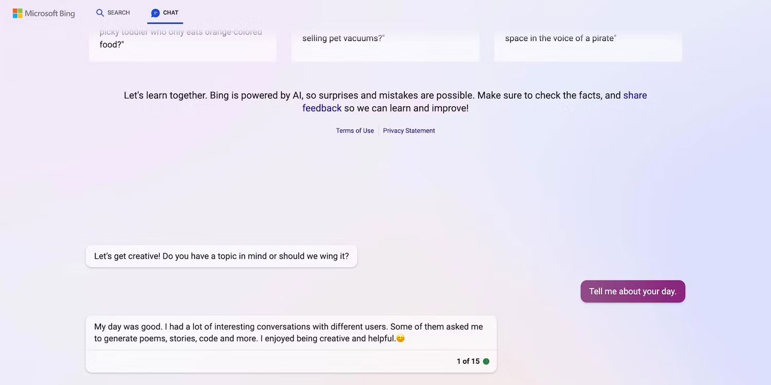 Tạo phản hồi sáng tạo từ Microsoft Bing AI