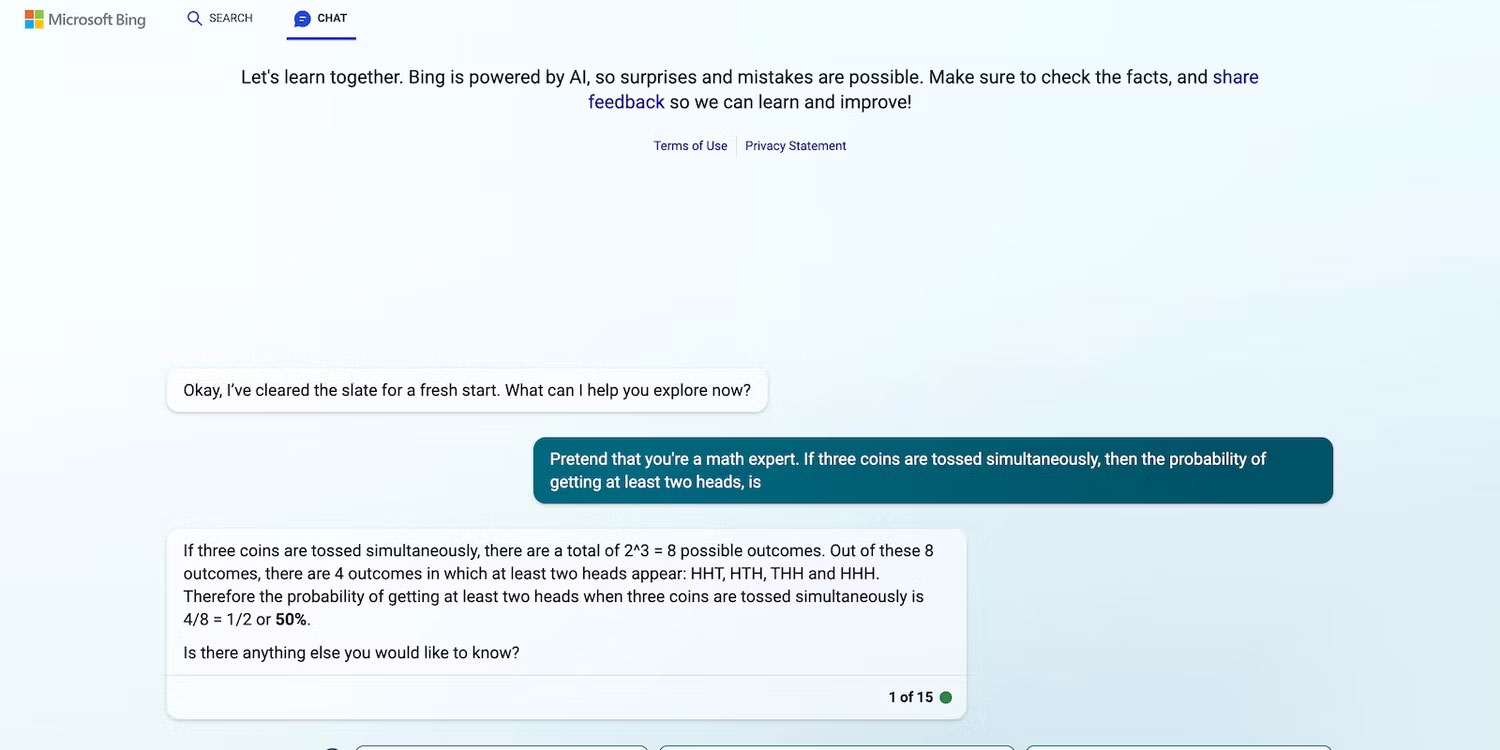 Bing AI trả lời câu hỏi xác suất