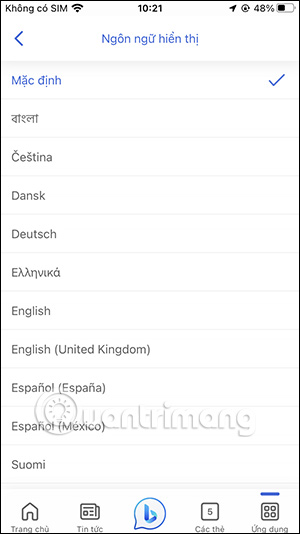 Chọn ngôn ngữ mới cho Bing AI