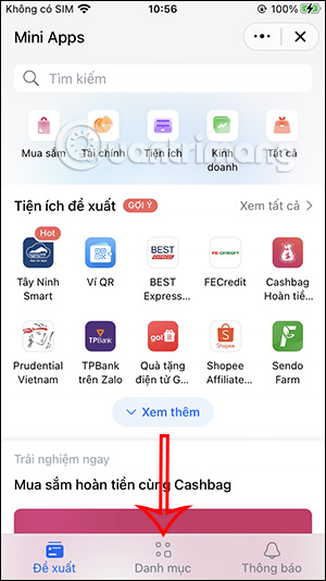 Danh mục trên Zalo