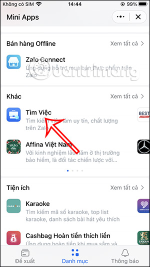 Tìm việc trên Zalo