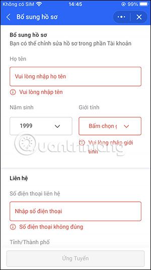 Điền thông tin cá nhân