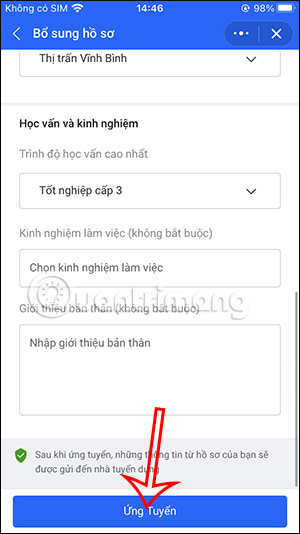 Gửi hồ sơ tìm việc trên Zalo