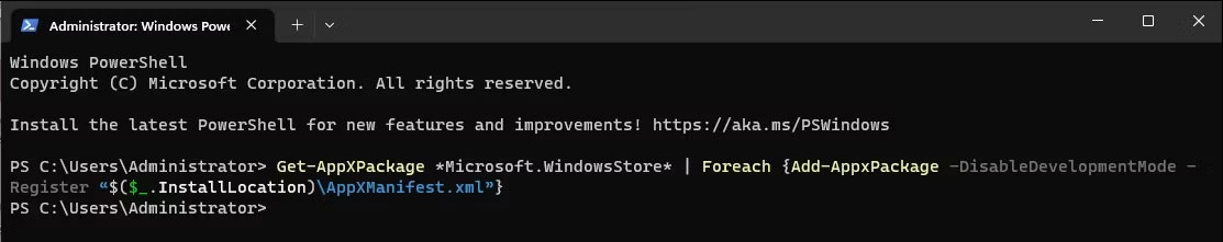 Đăng ký lại ứng dụng Microsoft Store cho người dùng hiện tại