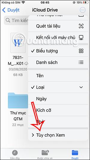 Tùy chọn Xem thư mục