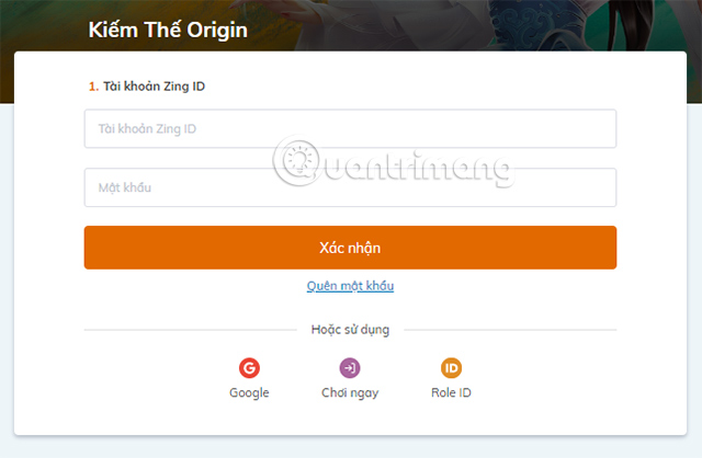 Nạp Kiếm Thế Origin trên web