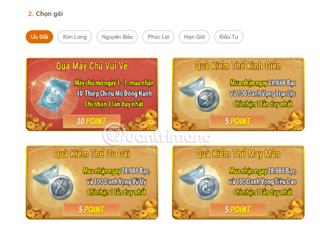 Nạp Kiếm Thế Origin trên web