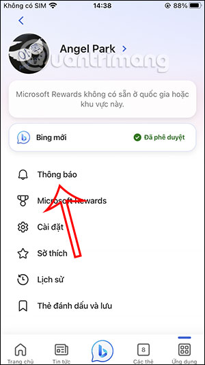 Chỉnh thông báo Bing AI