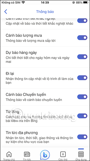 Thông báo trên Bing AI