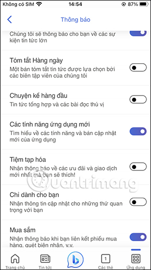 Tắt thông báo trên Bing AI