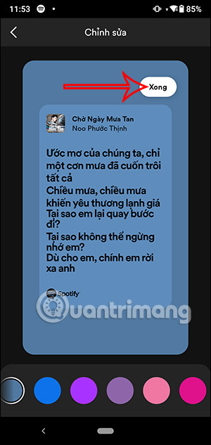 Lưu lại khung lời nhạc Spotify