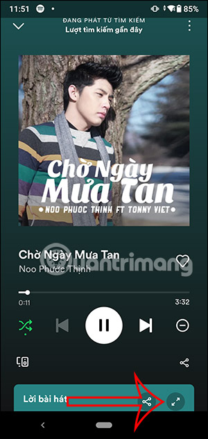Giao diện lời bài hát trên Spotify