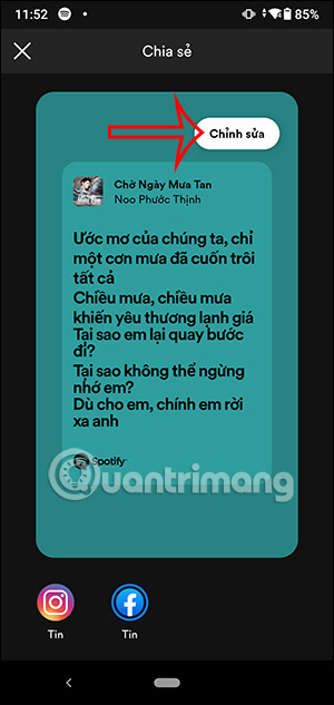 Chỉnh sửa giao diện lời nhạc Spotify