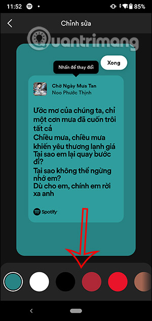 Chọn màu sắc khung nền lời nhạc Spotify