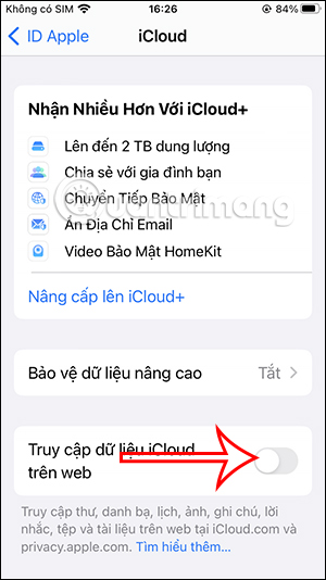 Tắt truy cập iCloud trên web