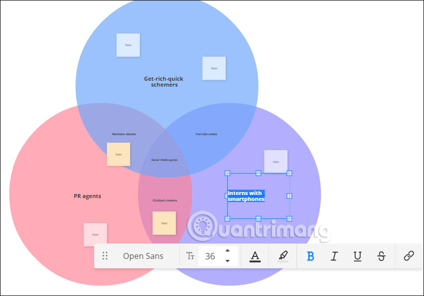 Nhập nội dung vào biểu đồ Venn trên Cacoo
